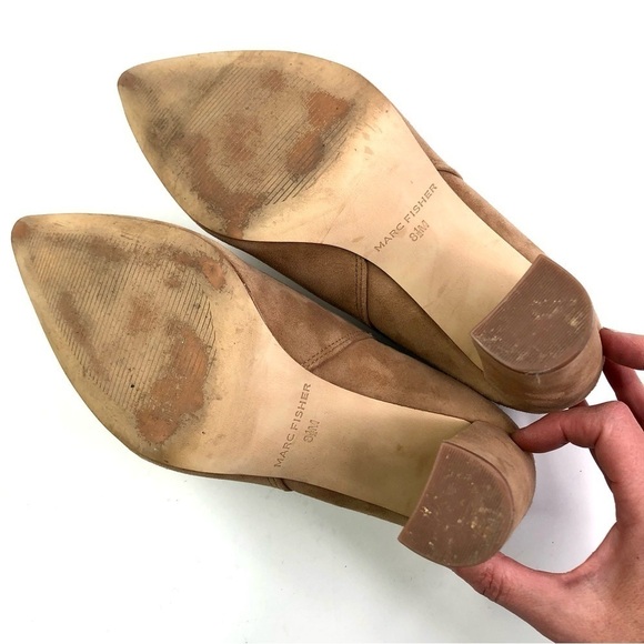 Marc Fisher Hydra pointy toe ankle boots block heel camel suede 8.5 - Picture 7 of 10